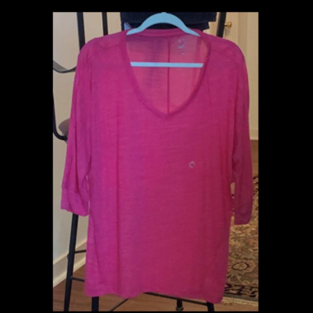 Danskin Long Sleeve Pink Stripe V-Neck Top XXL